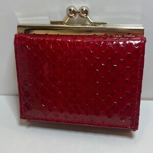 Marshall Field’s Red Snakeskin Mini 3” x 2.5” Kisslock Trifold Wallet - Unused